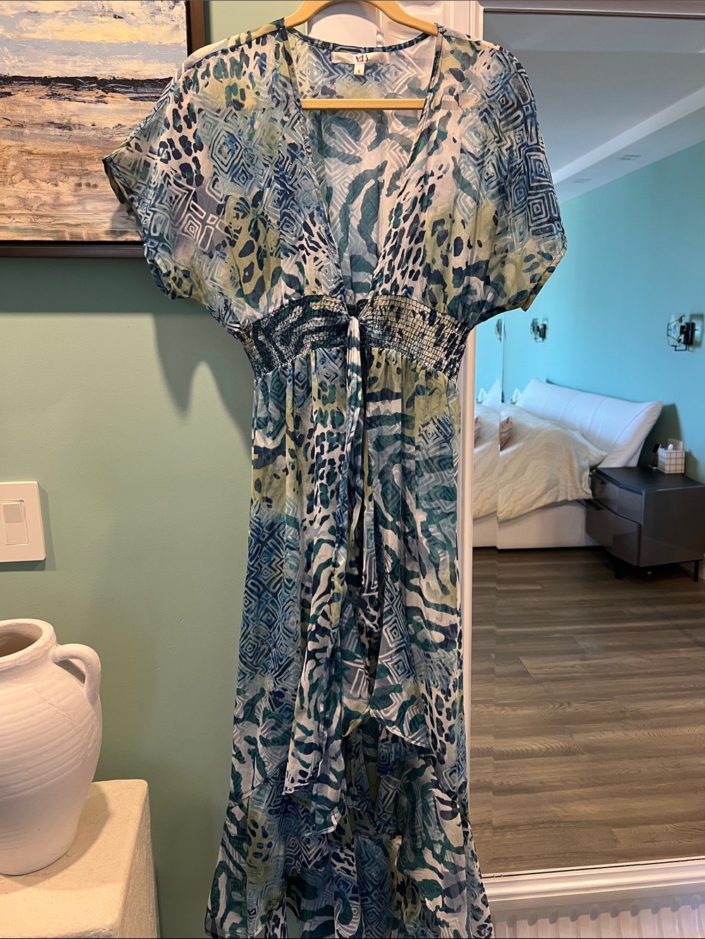 Boho V-Neck Maxi cover up dress in Teal & Green
